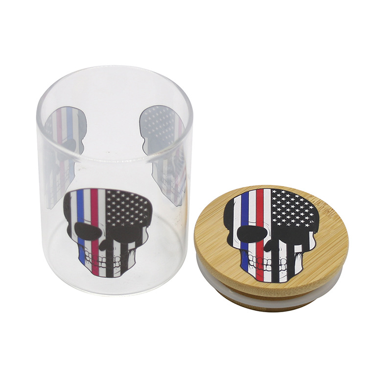 Factory sale wholesale glass weed jar with bamboo lid custom logo weed container jars
