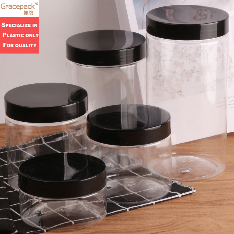 Factory sell Ice Cream Wide Mouthed Jar with aluminum cap, PET Jars With Bamboo wooden PP lid,plastic jar with bamboo lid