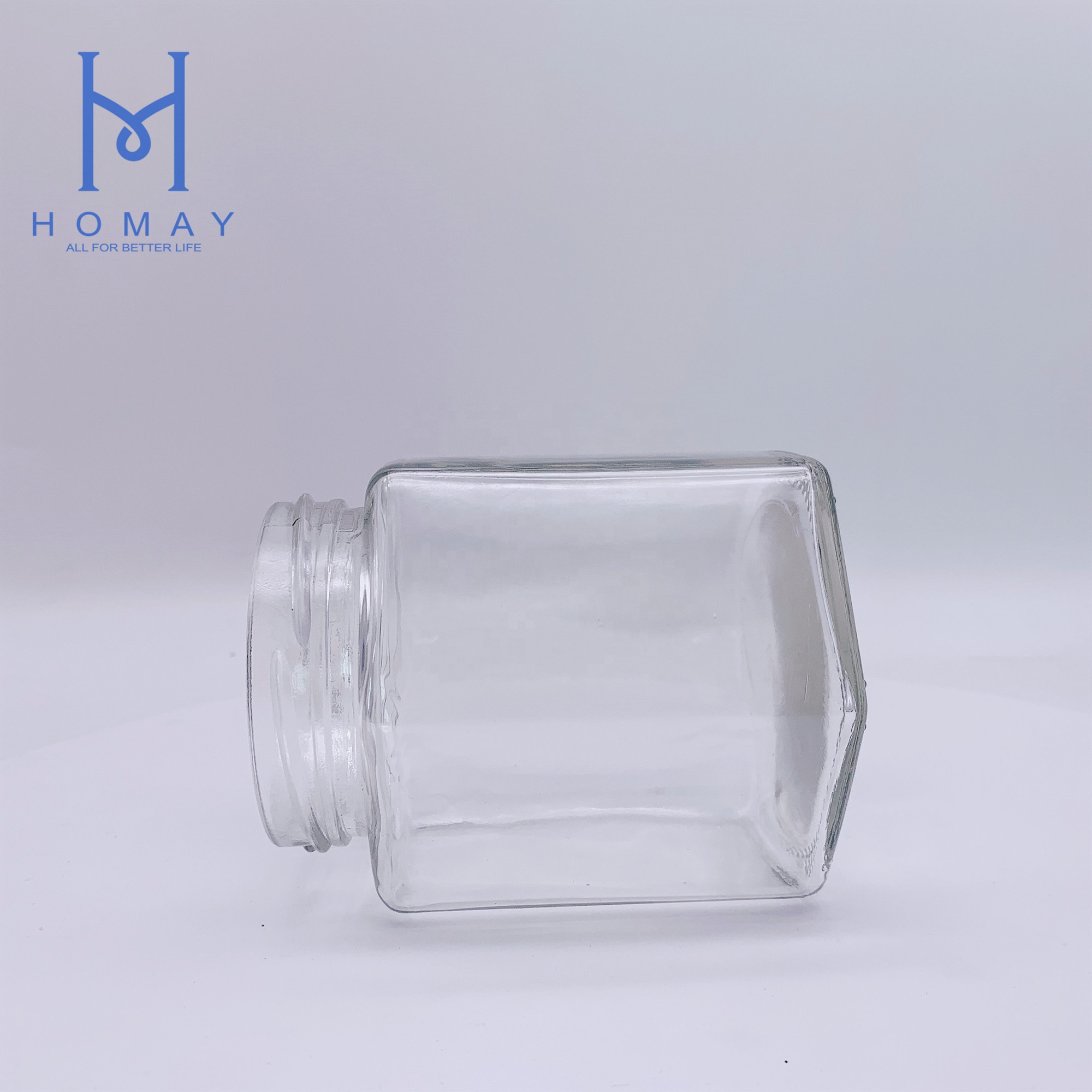 Factory selling 500ml hexagonal glass food storage jar with cap