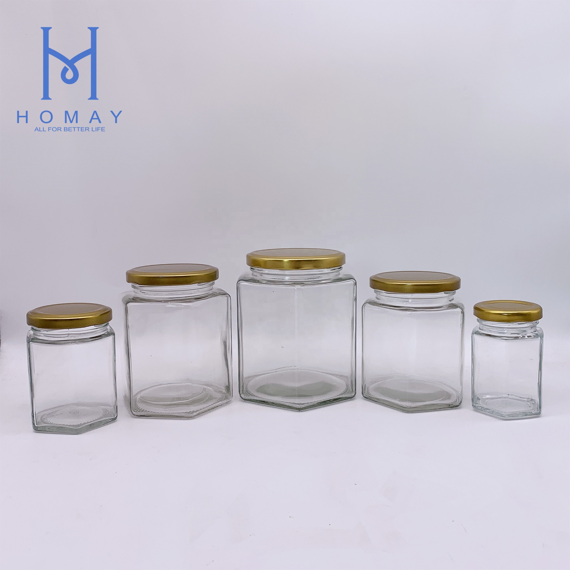 Factory selling 500ml hexagonal glass food storage jar with cap