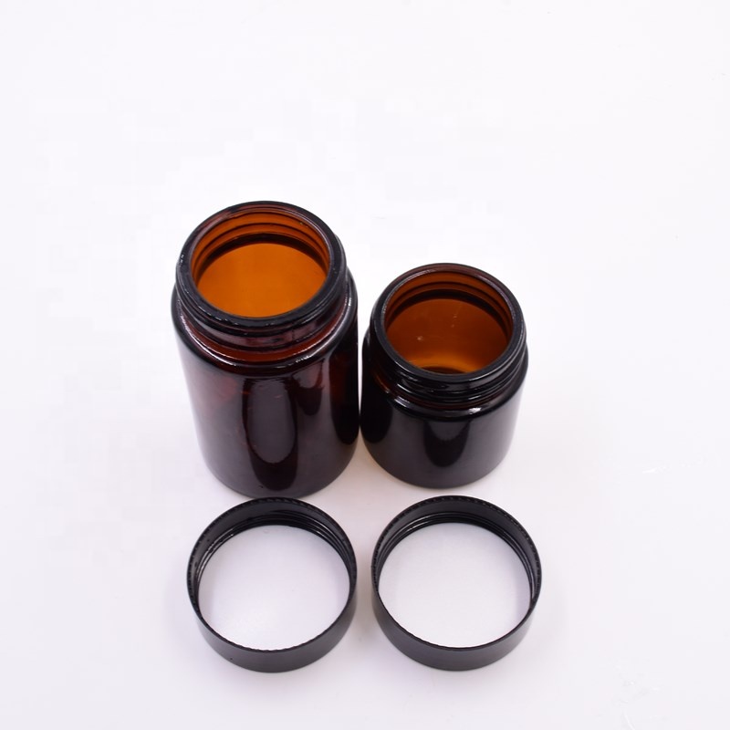 Factory smooth primary color amber round 100ml 120ml 180ml glass bottle sauce empty flower packaging glass jar with pp black lid