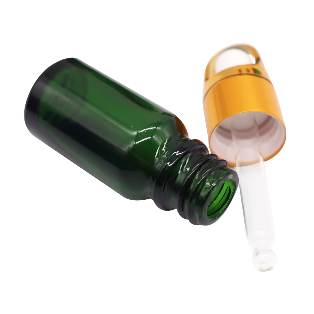Factory stock 5ml, 10ml, 15ml, 20ml, 30ml, 50ml, 100ml green frosted essential oil bottle dropper glass fragrance bottle
