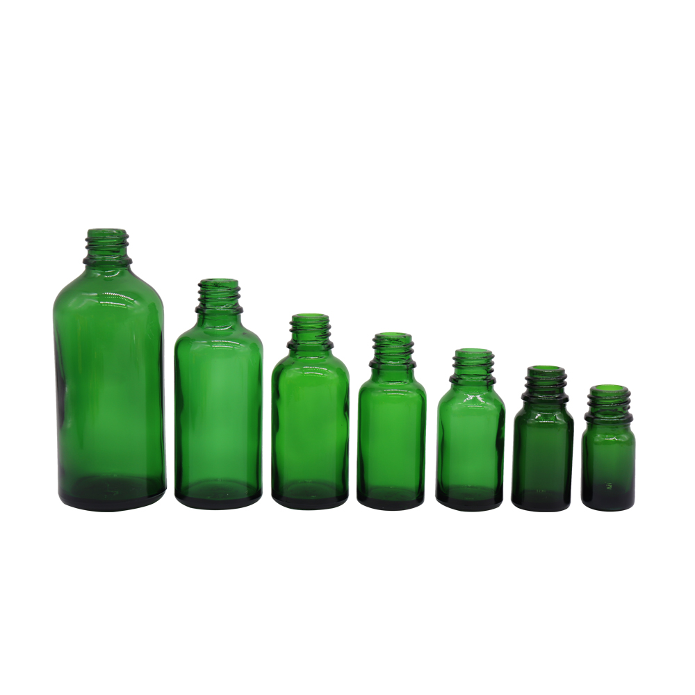 Factory stock 5ml, 10ml, 15ml, 20ml, 30ml, 50ml, 100ml green frosted essential oil bottle dropper glass fragrance bottle