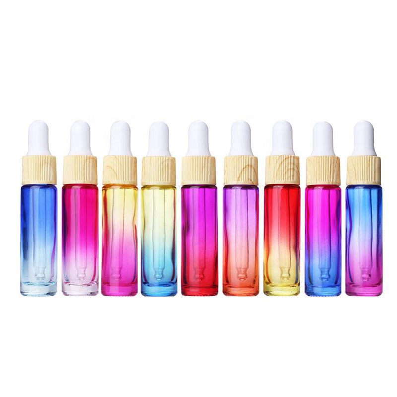 Factory supplier 10 ml Wood Grain Circle bottles 10ml Rainbow Frosted Colored Empty Essential Oil Dropper Glass Cosmetic Bottle