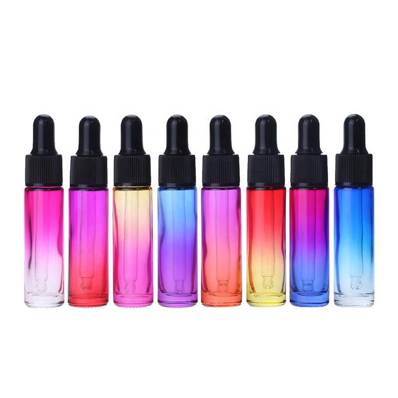 Factory supplier 10 ml Wood Grain Circle bottles 10ml Rainbow Frosted Colored Empty Essential Oil Dropper Glass Cosmetic Bottle