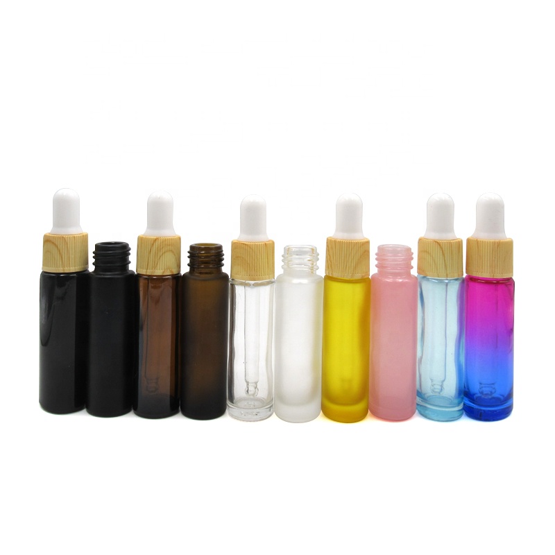 Factory supplier 10 ml Wood Grain Circle bottles 10ml Rainbow Frosted Colored Empty Essential Oil Dropper Glass Cosmetic Bottle