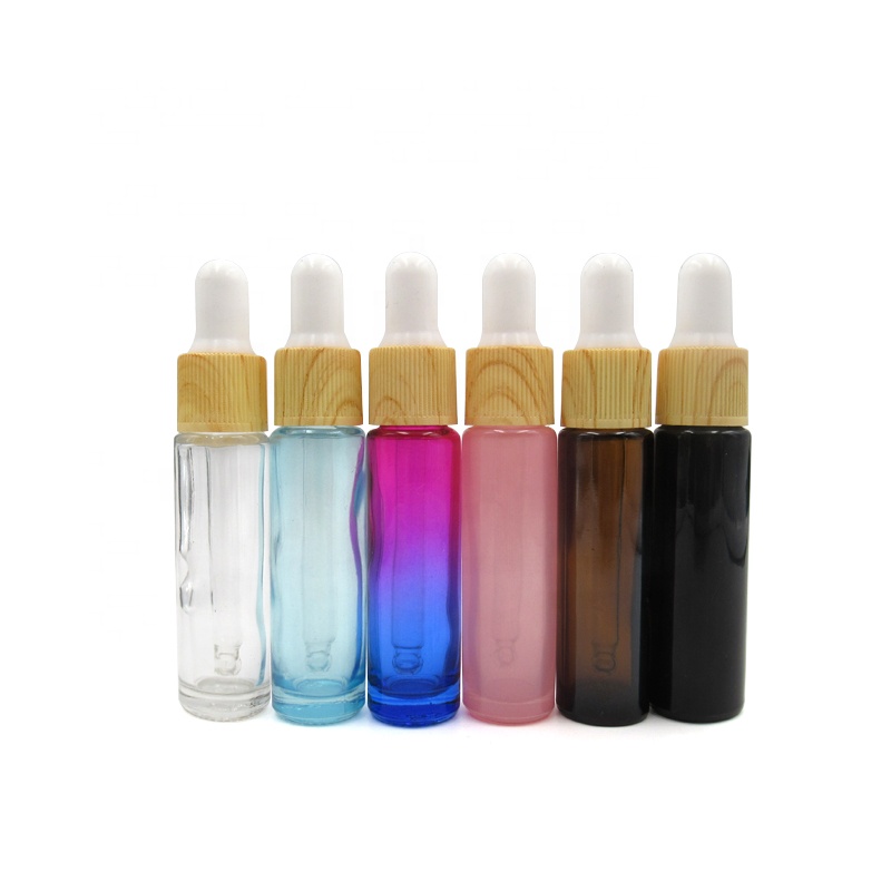 Factory supplier 10 ml Wood Grain Circle bottles 10ml Rainbow Frosted Colored Empty Essential Oil Dropper Glass Cosmetic Bottle
