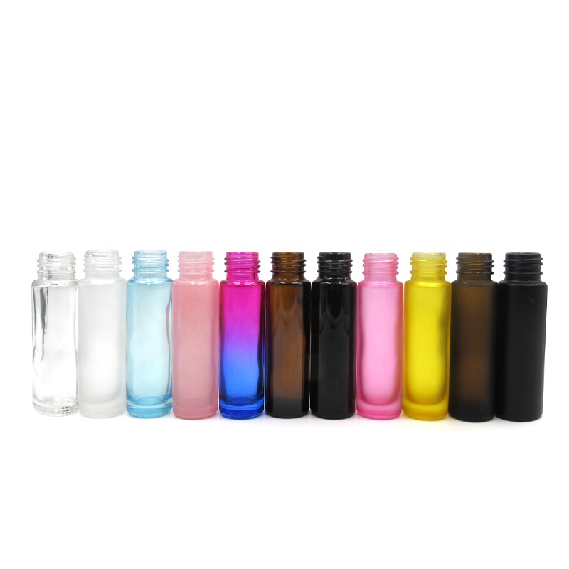 Factory supplier 10 ml Wood Grain Circle bottles 10ml Rainbow Frosted Colored Empty Essential Oil Dropper Glass Cosmetic Bottle