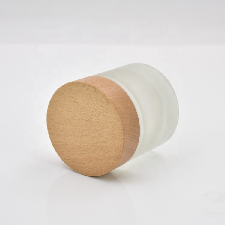 Factory supplier 100g frosted cream glass jars cosmetic 100ml with bamboo wooden lid
