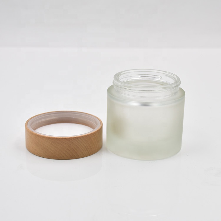 Factory supplier 100g frosted cream glass jars cosmetic 100ml with bamboo wooden lid