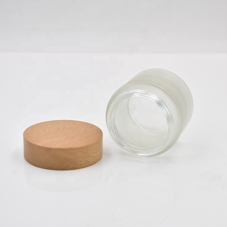 Factory supplier 100g frosted cream glass jars cosmetic 100ml with bamboo wooden lid