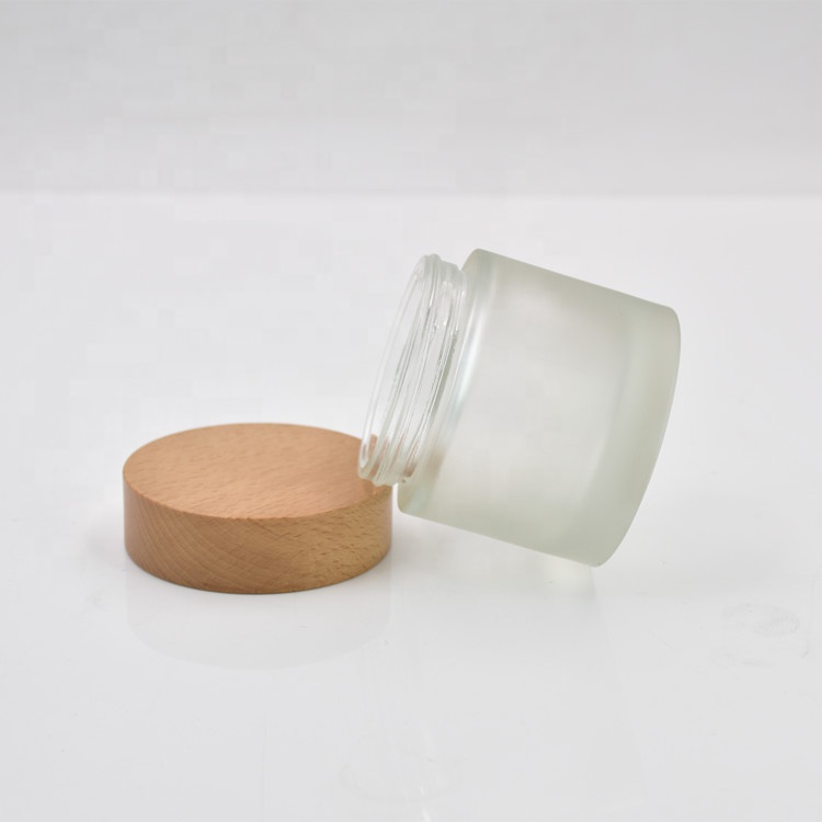 Factory supplier 100g frosted cream glass jars cosmetic 100ml with bamboo wooden lid