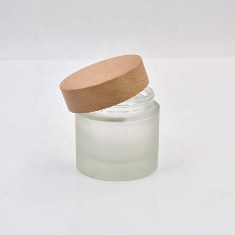 Factory supplier 100g frosted cream glass jars cosmetic 100ml with bamboo wooden lid