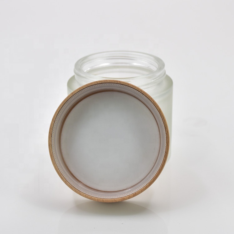 Factory supplier 100g frosted cream glass jars cosmetic 100ml with bamboo wooden lid