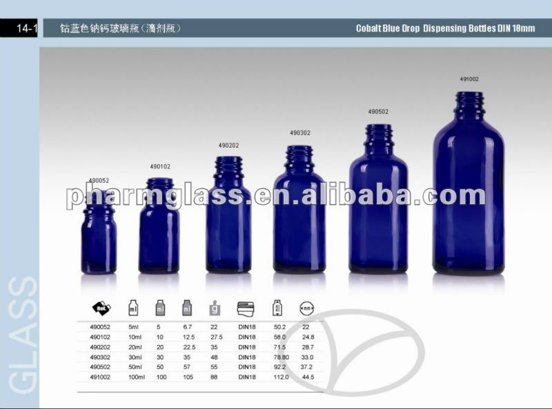 Factory supply 10ml/30ml/100ml cobalt blue essential oil boston round glass bottle
