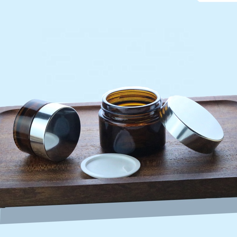 Factory supply 5ml 10ml 15ml 20ml 30ml 50ml amber mini small glass jar silver top for cream powder (GJM11)