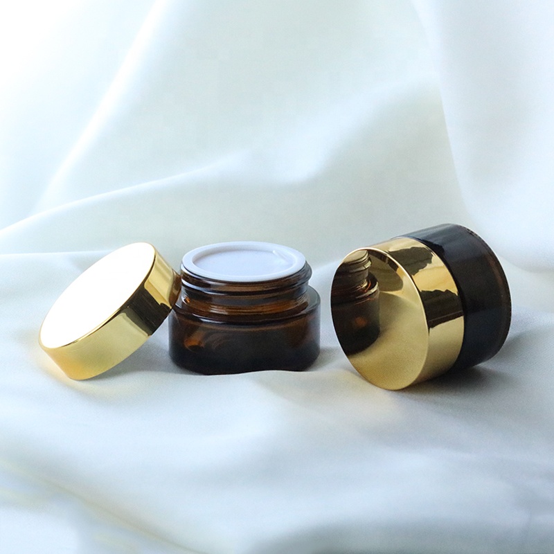 Factory supply 5ml 10ml 15ml 20ml 30ml 50ml thick amber glass cosmetic jar UV gold top (GJM12)