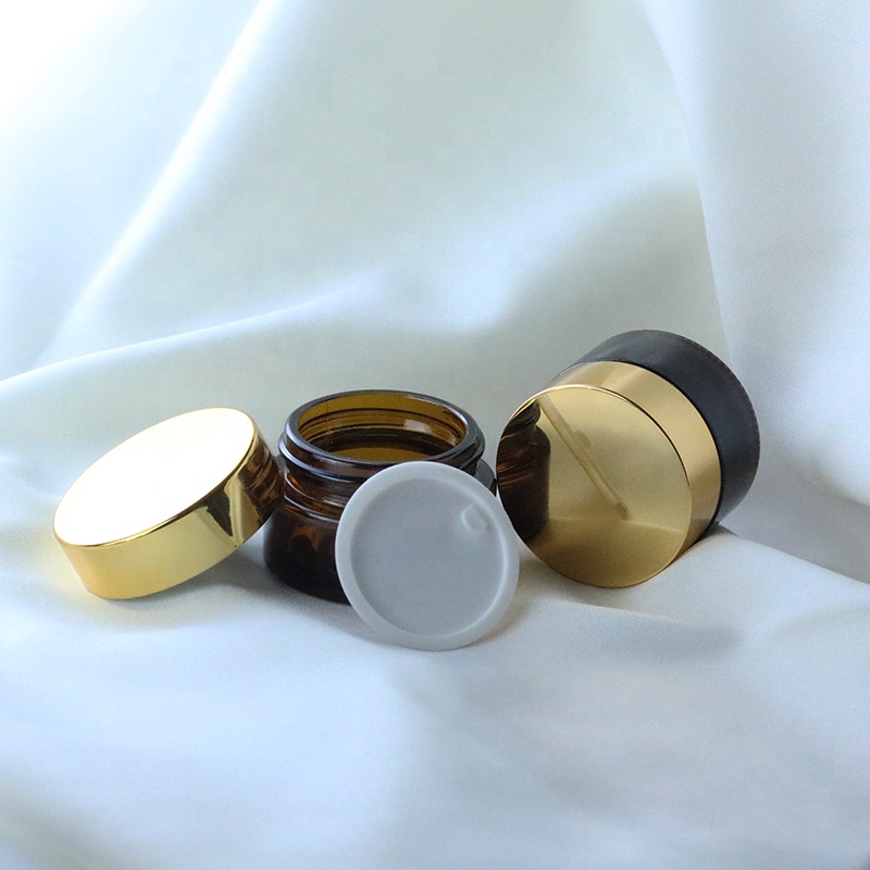 Factory supply 5ml 10ml 15ml 20ml 30ml 50ml thick amber glass cosmetic jar UV gold top (GJM12)