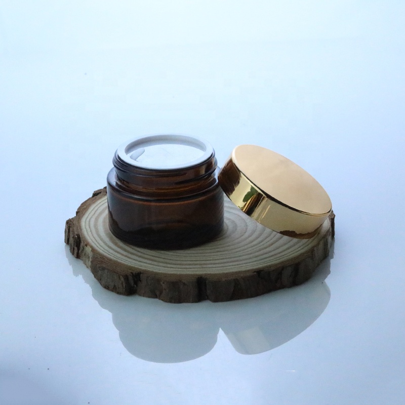 Factory supply 5ml 10ml 15ml 20ml 30ml 50ml thick amber glass cosmetic jar UV gold top (GJM12)