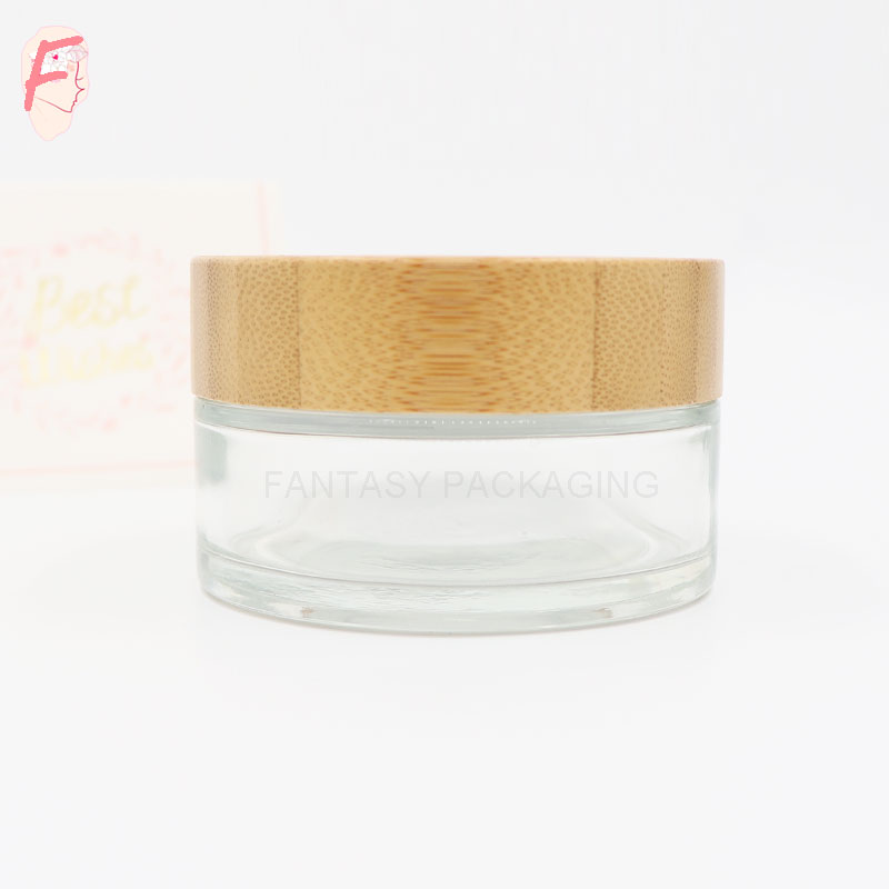 Factory wholesale Fantasy made 100ml frosted matt bamboo lid glass jar 100g cosmetic usage cream container glass bottle