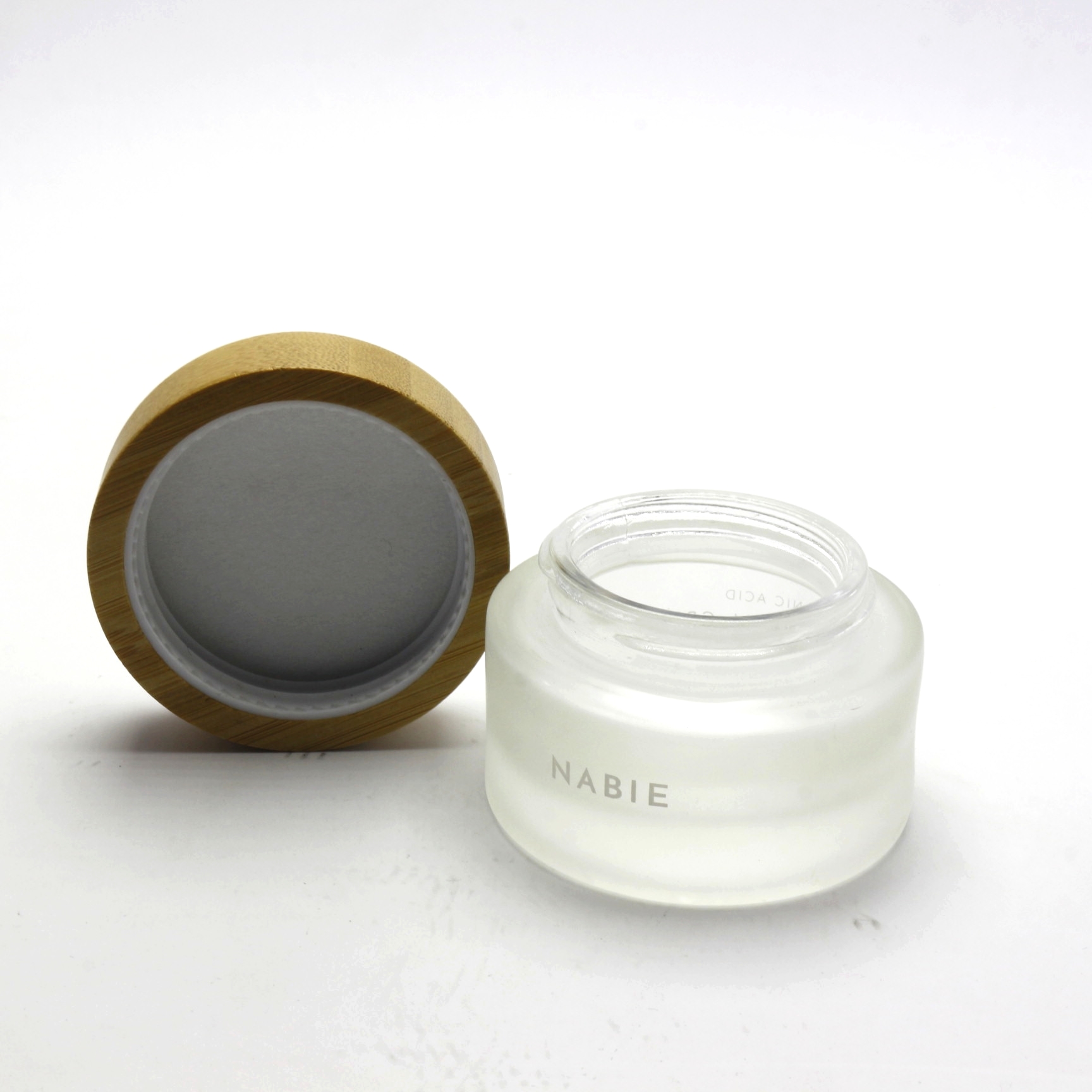 Factory wholesale cosmetic bamboo jar clear frosted glass cream jar with wooden lid BJ-188R