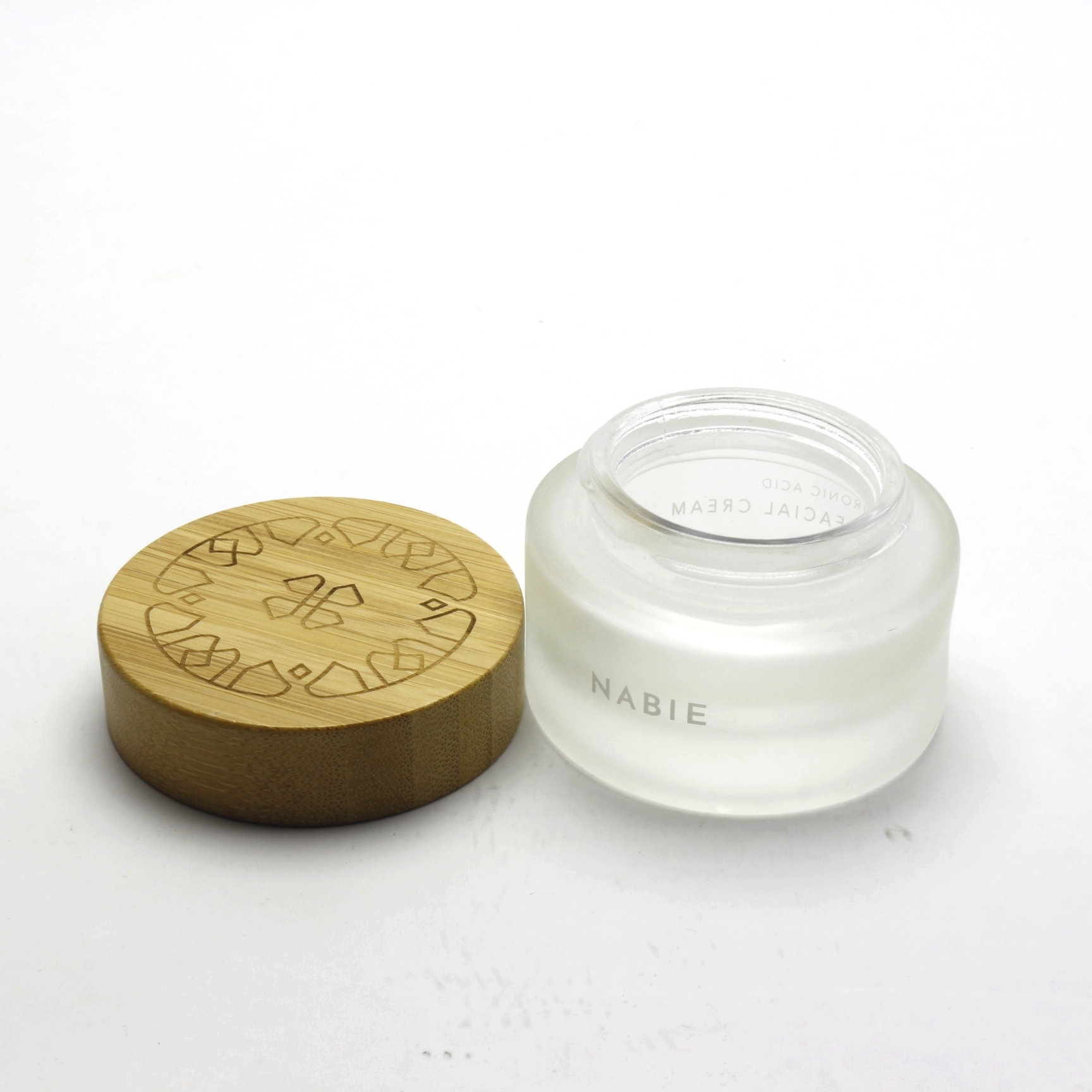 Factory wholesale cosmetic bamboo jar clear frosted glass cream jar with wooden lid BJ-188R