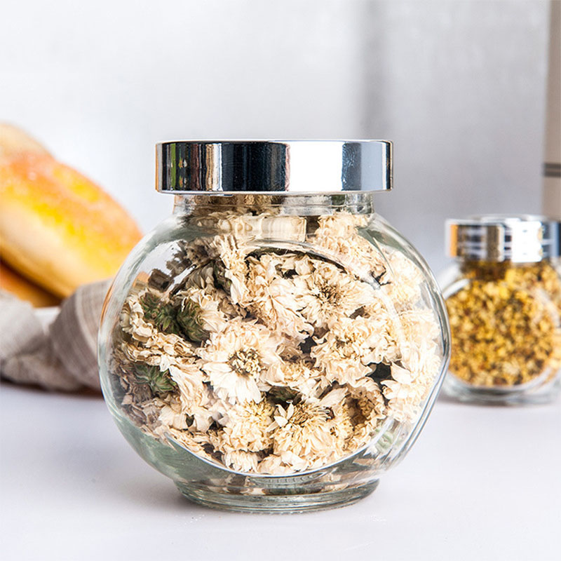 Factory wholesale flat glass jar with metal lid sealed jar