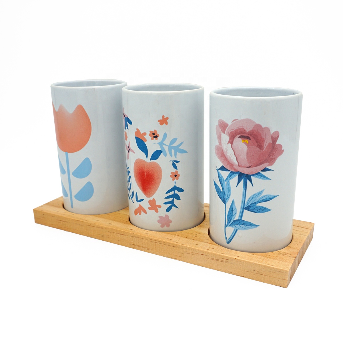 Factory wholesale home straight white creative ceramic coffee tea candy three-piece storage tank