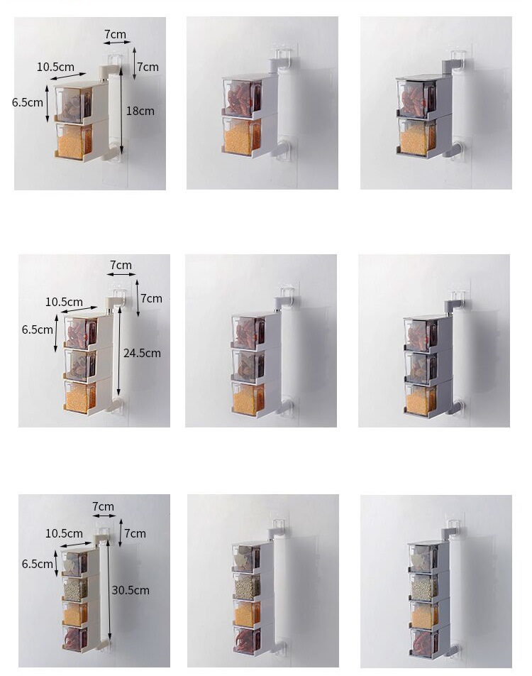 Factory wholesale kitchen nail free wall mounted rotatable seasoning box multi layer drawer type seasoning box