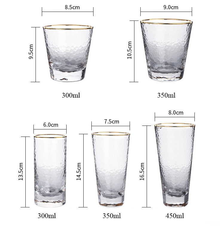 Factory wholesale price different style elegant glass cup with gold rim