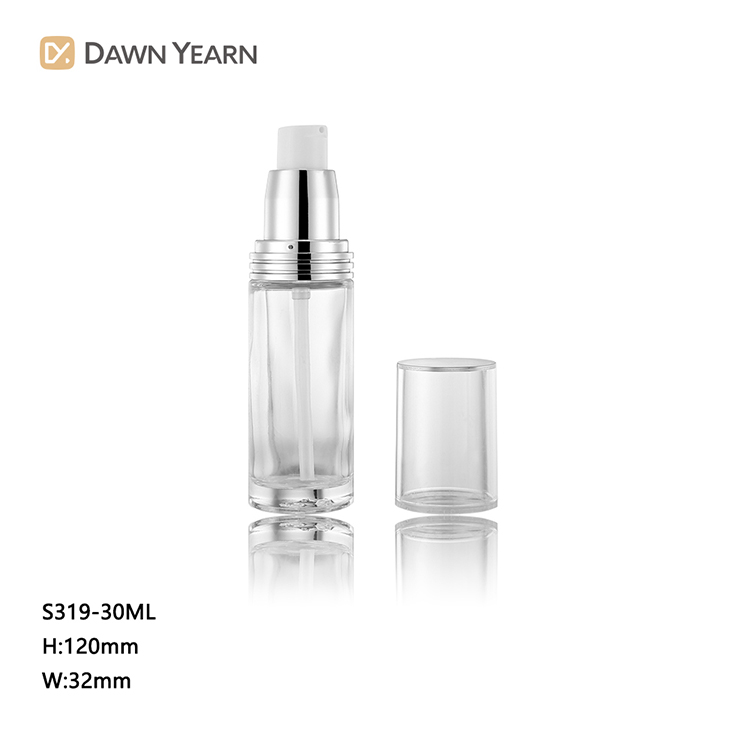 Factory wholesale transparent 50ml square cosmetic essential oil lotion pump serum bottle clear glass 30ml