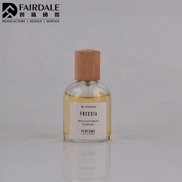 Fairdale OEM free samples perfume bottle 50ml glass perfume bottle with wood cap