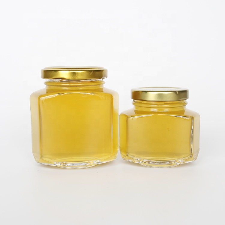 Family Size Oval Hexagon Glass Storage Jar with Twist Off Metal Lug Lid