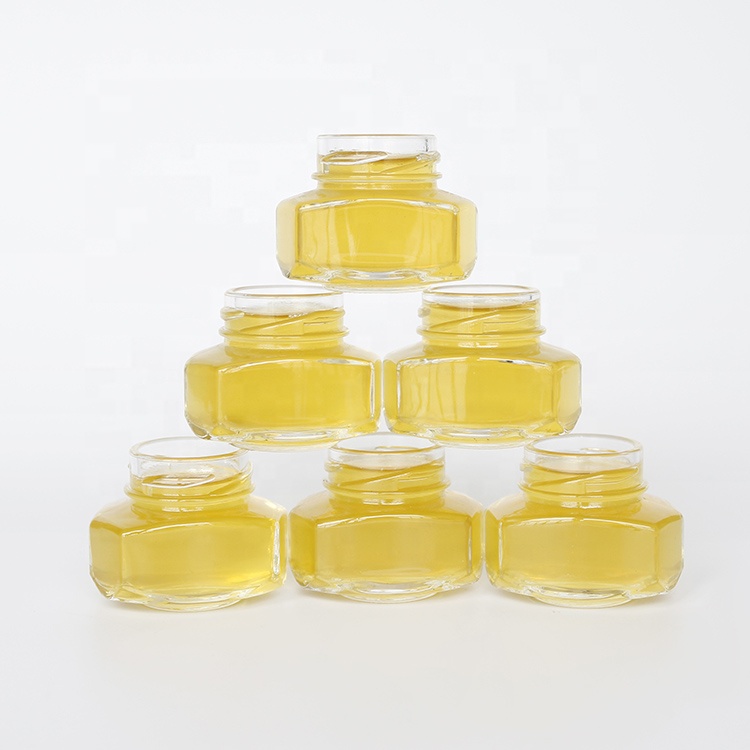 Family Size Oval Hexagon Glass Storage Jar with Twist Off Metal Lug Lid