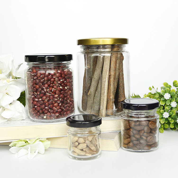 Family Sizes Canning Jars for Jam Round 6oz 8oz 12oz Pickles Jar For Storage With Black Airtight Metal Lid