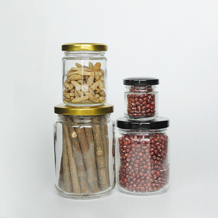 Family Sizes Canning Jars for Jam Round 6oz 8oz 12oz Pickles Jar For Storage With Black Airtight Metal Lid