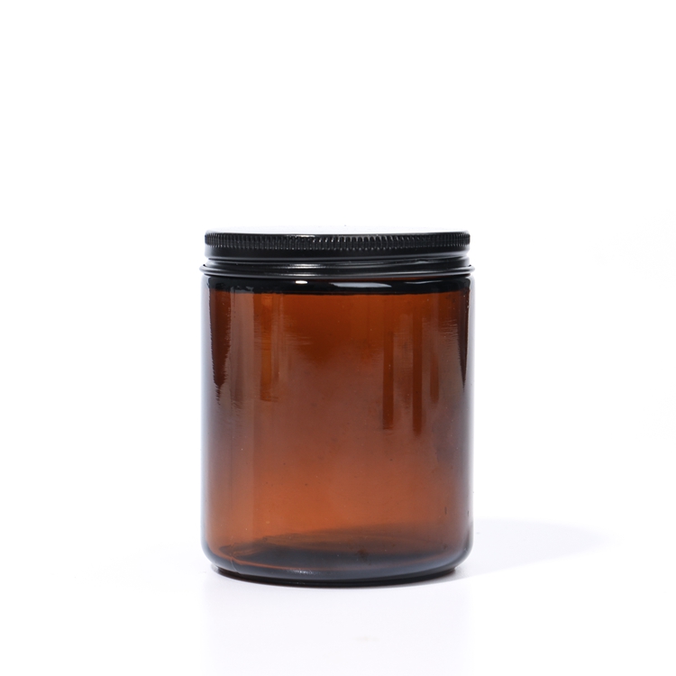 Family size 50ml 100ml 250ml Amber Glass Candle Jars With Black Plastic lids /Aluminum Lids