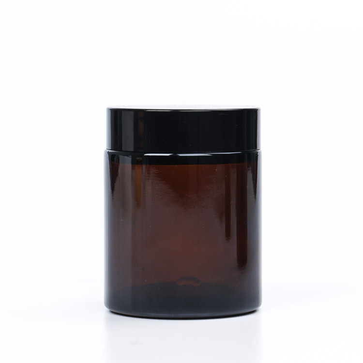 Family size 50ml 100ml 250ml Amber Glass Candle Jars With Black Plastic lids /Aluminum Lids