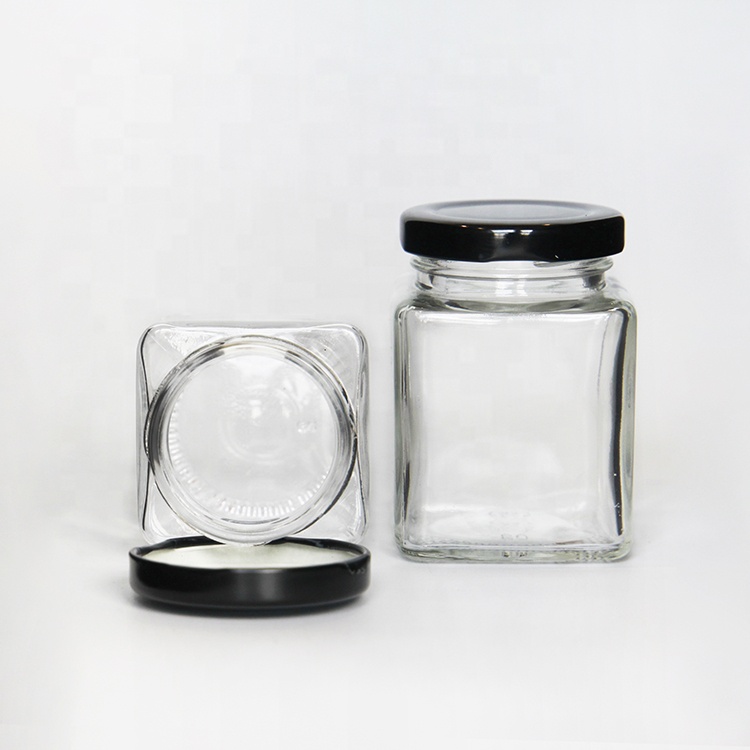Family size square food storage container jam jelly honey packing jars glass with custom printing