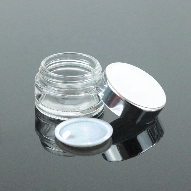 Fancy 10ml Small Clear Cosmetic Cream Jar 10g Mini Empty Glass Jars Containers With Silver Lid (GJM03)