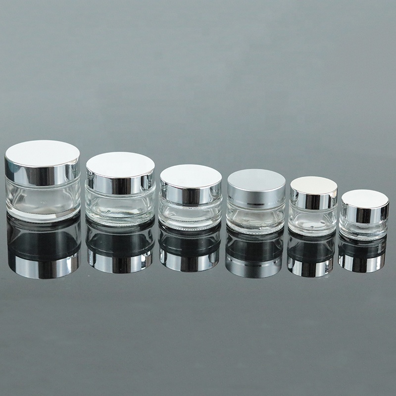 Fancy 10ml Small Clear Cosmetic Cream Jar 10g Mini Empty Glass Jars Containers With Silver Lid (GJM03)