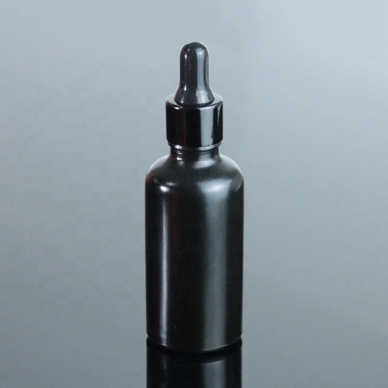 Fancy 15ml 30ml 1oz 50ml 100ml matte black oil bottle glass empty aluminum dropper bottle (GRBL02)