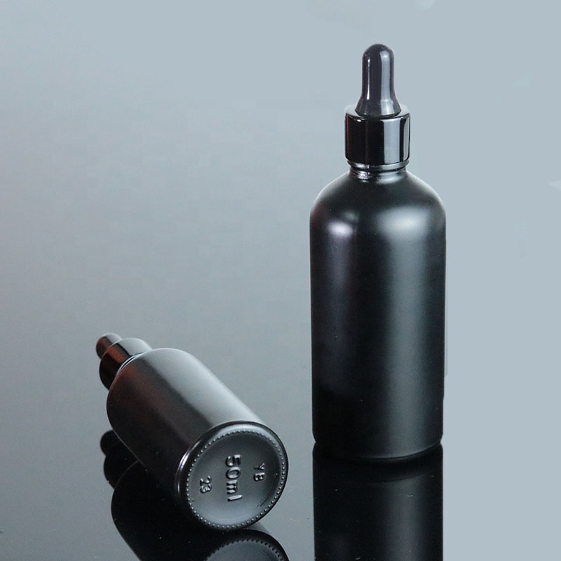 Fancy 15ml 30ml 1oz 50ml 100ml matte black oil bottle glass empty aluminum dropper bottle (GRBL02)