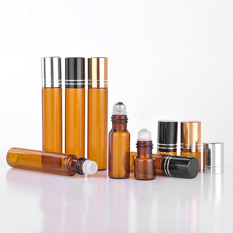 Fancy 1Ml 3Ml 5Ml 10Ml Tall Essential Oil Mental Custom Clear Amber Roll On Glass Bottle With Stainless Steel Roller Ball