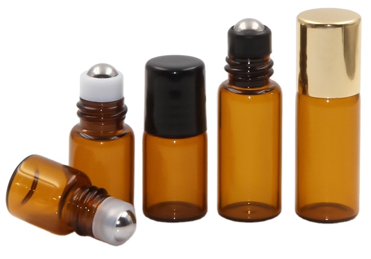 Fancy 1Ml 3Ml 5Ml 10Ml Tall Essential Oil Mental Custom Clear Amber Roll On Glass Bottle With Stainless Steel Roller Ball