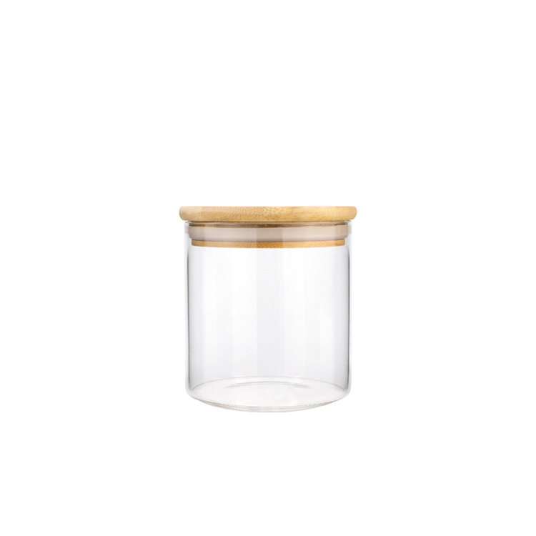 Fancy 250 400 350 370 ml cylindrical clear container wide mouth cookie storage borosilicate bamboo lid glass jar