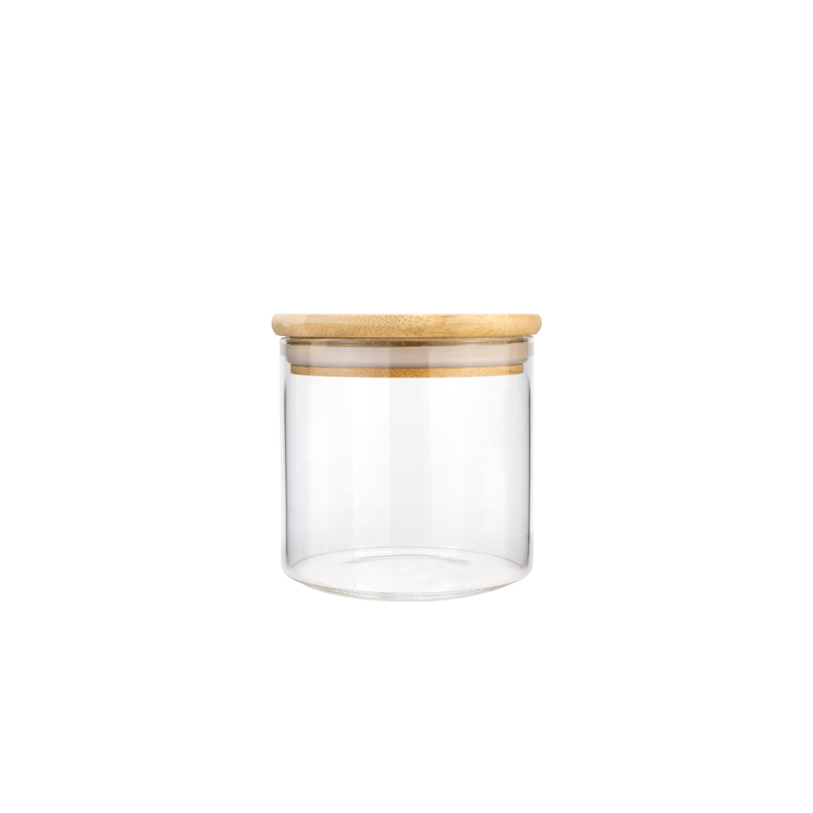 Fancy 250 400 350 370 ml cylindrical clear container wide mouth cookie storage borosilicate bamboo lid glass jar