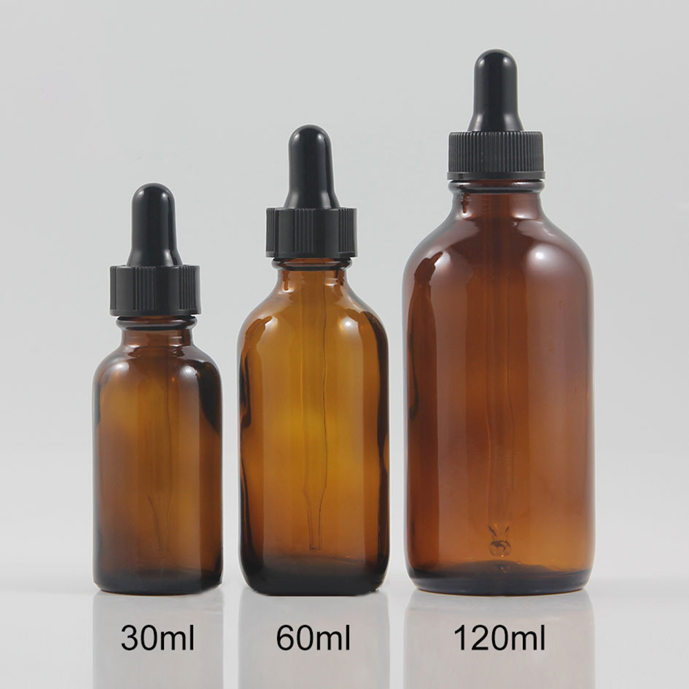 Fancy 30ml 60ml 120ml Amber Essential Oil Glass Bottle With Dropper