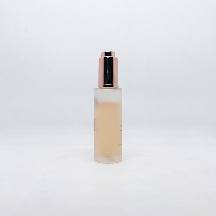 Fancy 30ml push button pump frosted thick cylinder glass cosmetic dropper packaging bottle with dropper or press pump