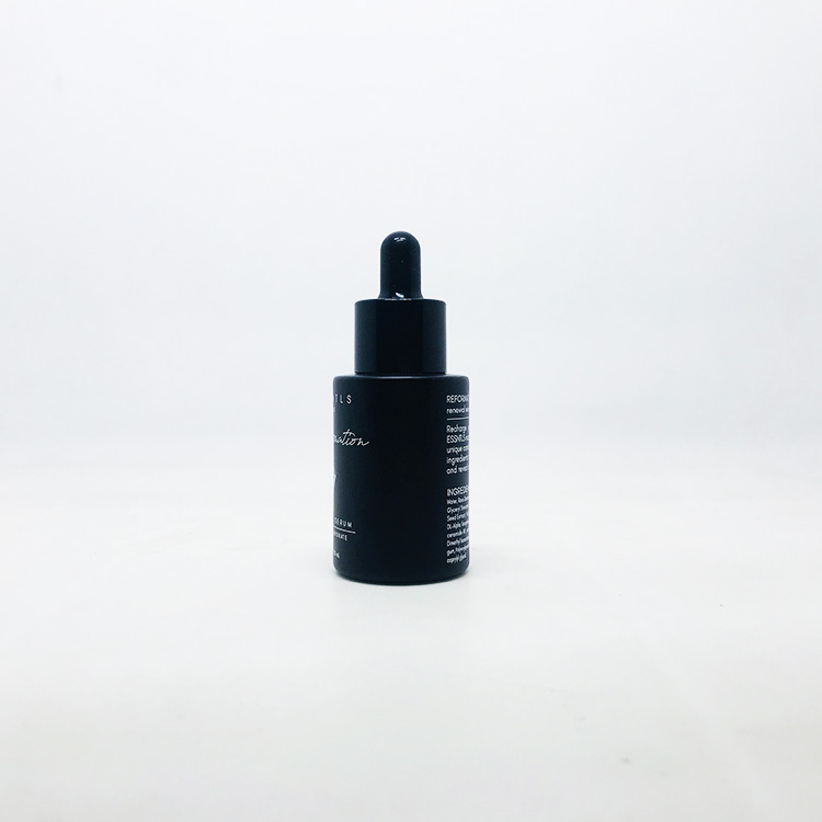 Fancy 30ml push button pump frosted thick cylinder glass cosmetic dropper packaging bottle with dropper or press pump